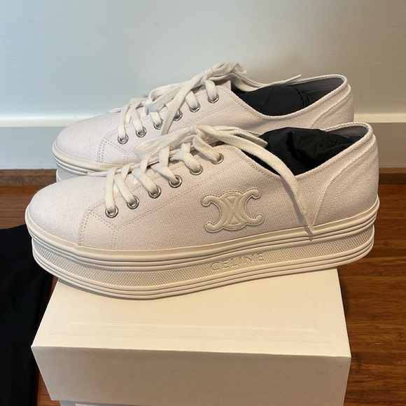 Celine Paris Jane Platform Canvas & Calfskin Sneaker Size 38 / US 8 NIB - Picture 9 of 12